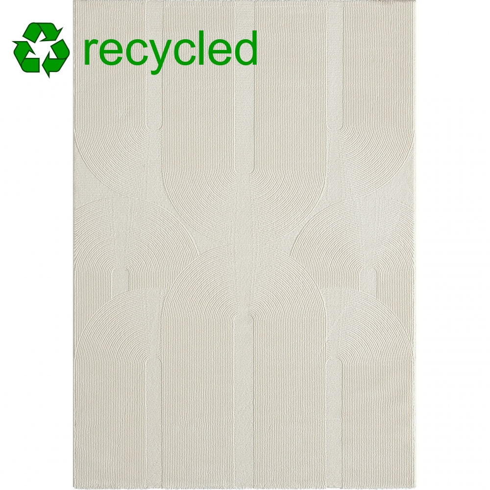 Moderner Recycling-Teppich • ovale Linienformen • in creme