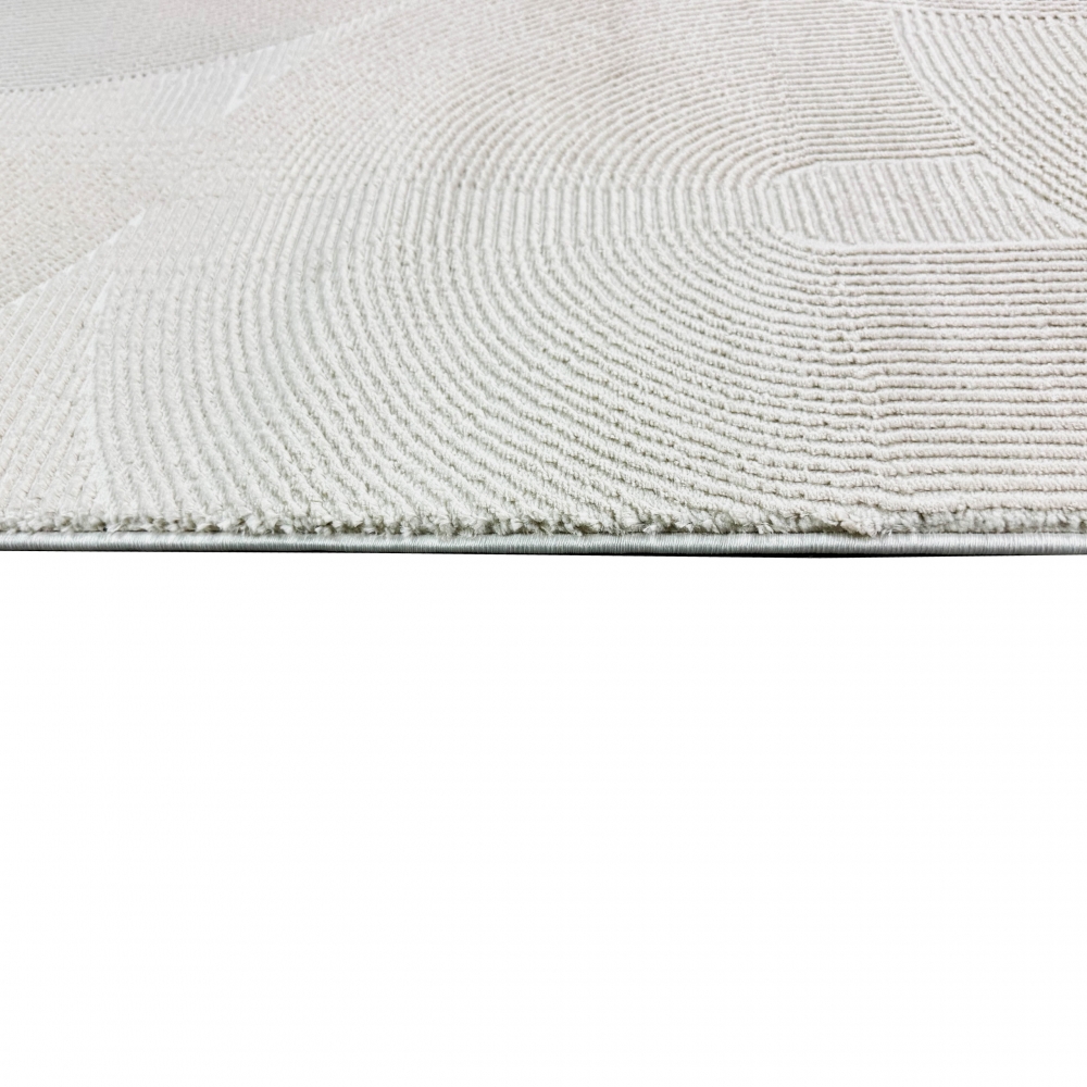 Wohnzimmerteppich Schlafzimmerteppich Recycle mit modernen ovalen Formen liniert in beige