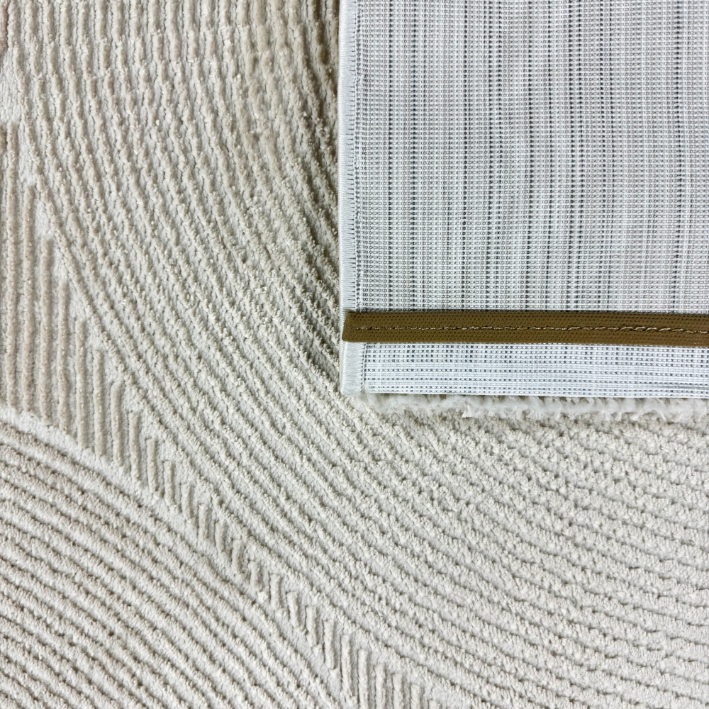 Wohnzimmerteppich Schlafzimmerteppich Recycle mit modernen ovalen Formen liniert in beige