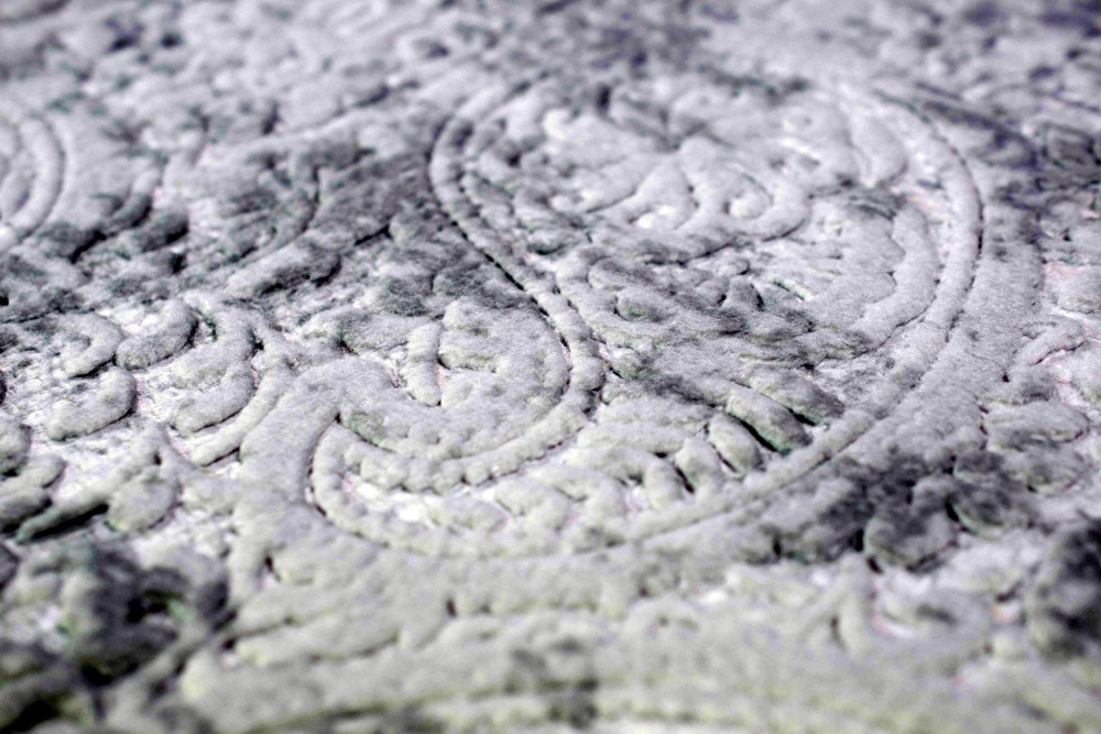 Teppich Paisley Muster Wohnzimmerteppich mit Fransen waschbar grau