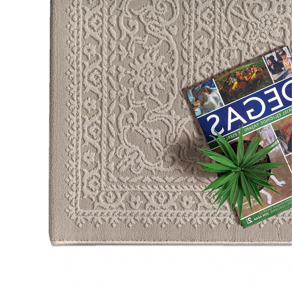 Recycling Teppich Taupe Ornament Stil modern Wohnbereich