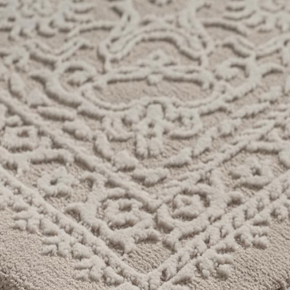Recycling Teppich Taupe Ornament Stil modern Wohnbereich