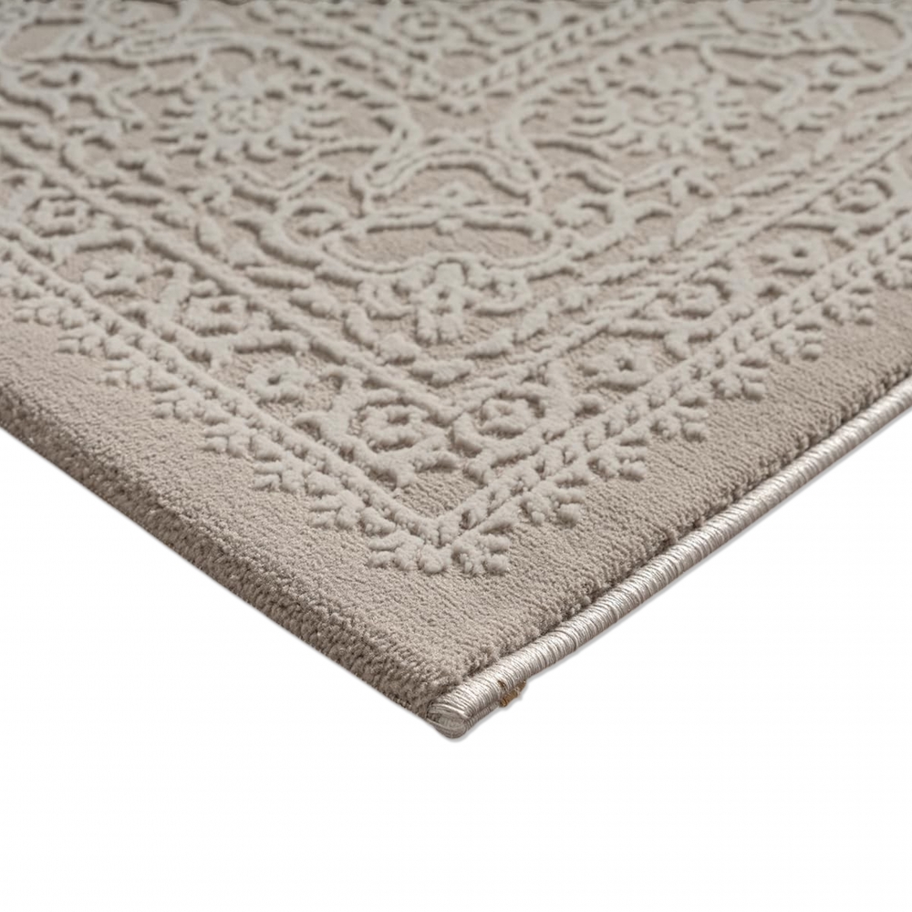 Recycling Teppich Taupe Ornament Stil modern Wohnbereich