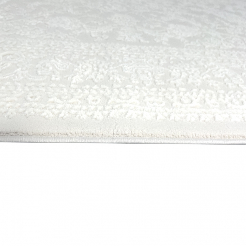 Eleganter recycel Teppich mit Ornamentmuster stilvolle Hoch-Tief-Struktur pflegeleicht Creme