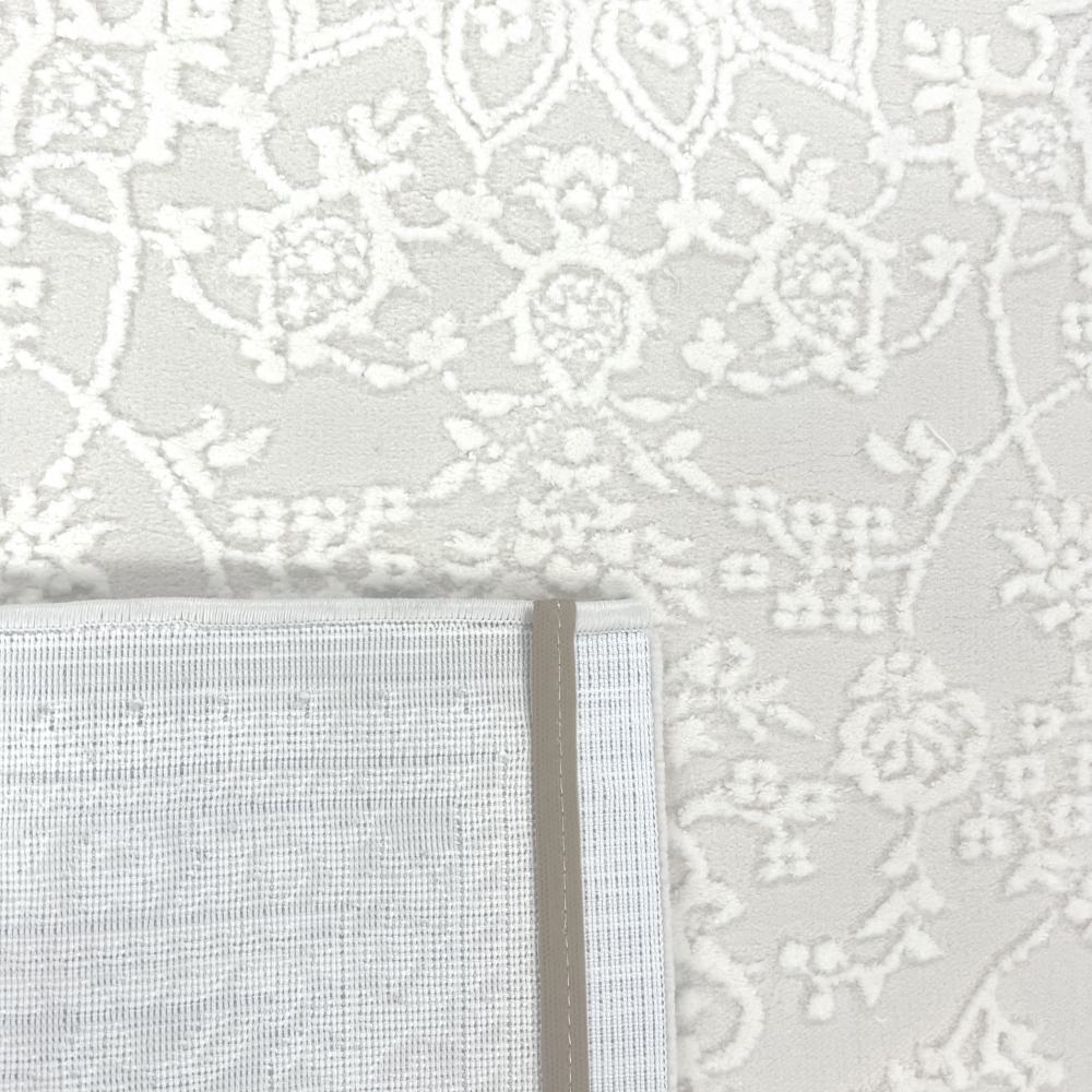 Eleganter recycel Teppich mit Ornamentmuster stilvolle Hoch-Tief-Struktur pflegeleicht Creme