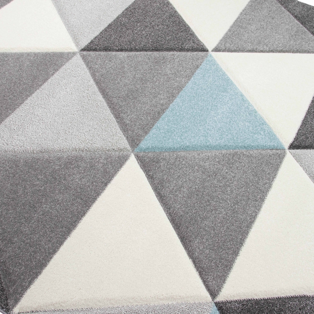 Teppich Wohnzimmerteppich Dreieck blau grau creme