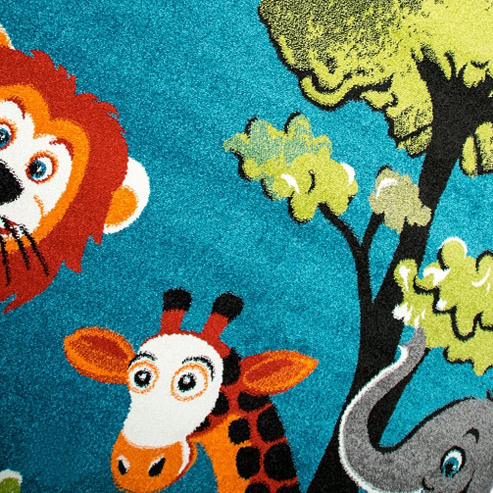 Waldtier-Teppich in Blau Ein gemütliches Highlight für das Kinderzimmer