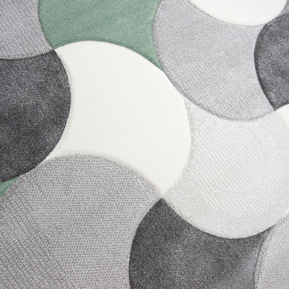Designer Teppich Wohnzimmerteppich Kurzflor Tropfen grün grau