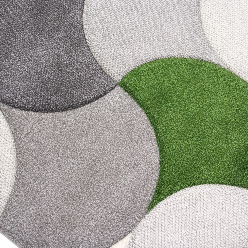 Designer Teppich grau grün creme mit modernem Kreisdesign