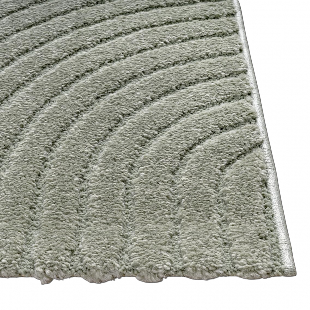 Designteppich grün mit Relieflinien modern pflegeleicht strukturiert