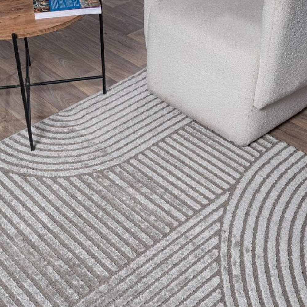 Designteppich grau mit Relieflinien modern & pflegeleicht