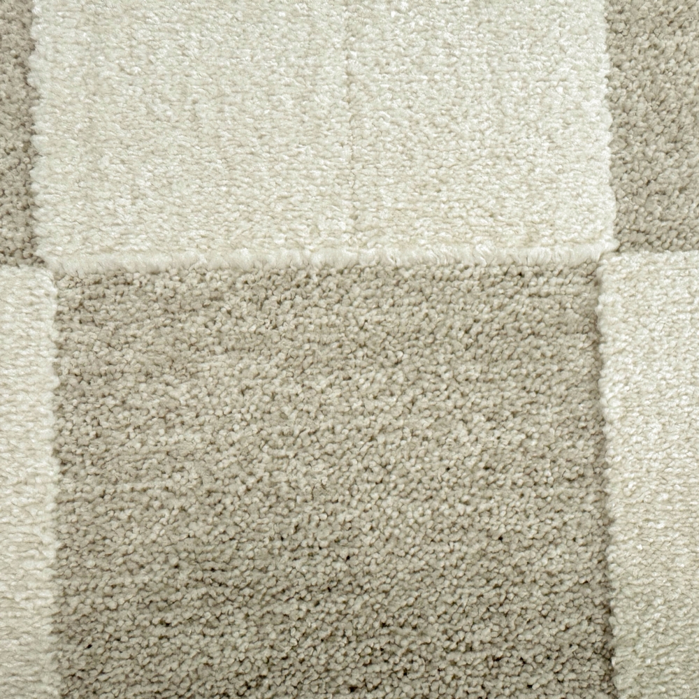Wohnzimmerteppich im Karomuster flauschig robust in Creme Beige