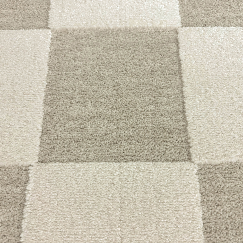 Wohnzimmerteppich im Karomuster flauschig robust in Creme Beige