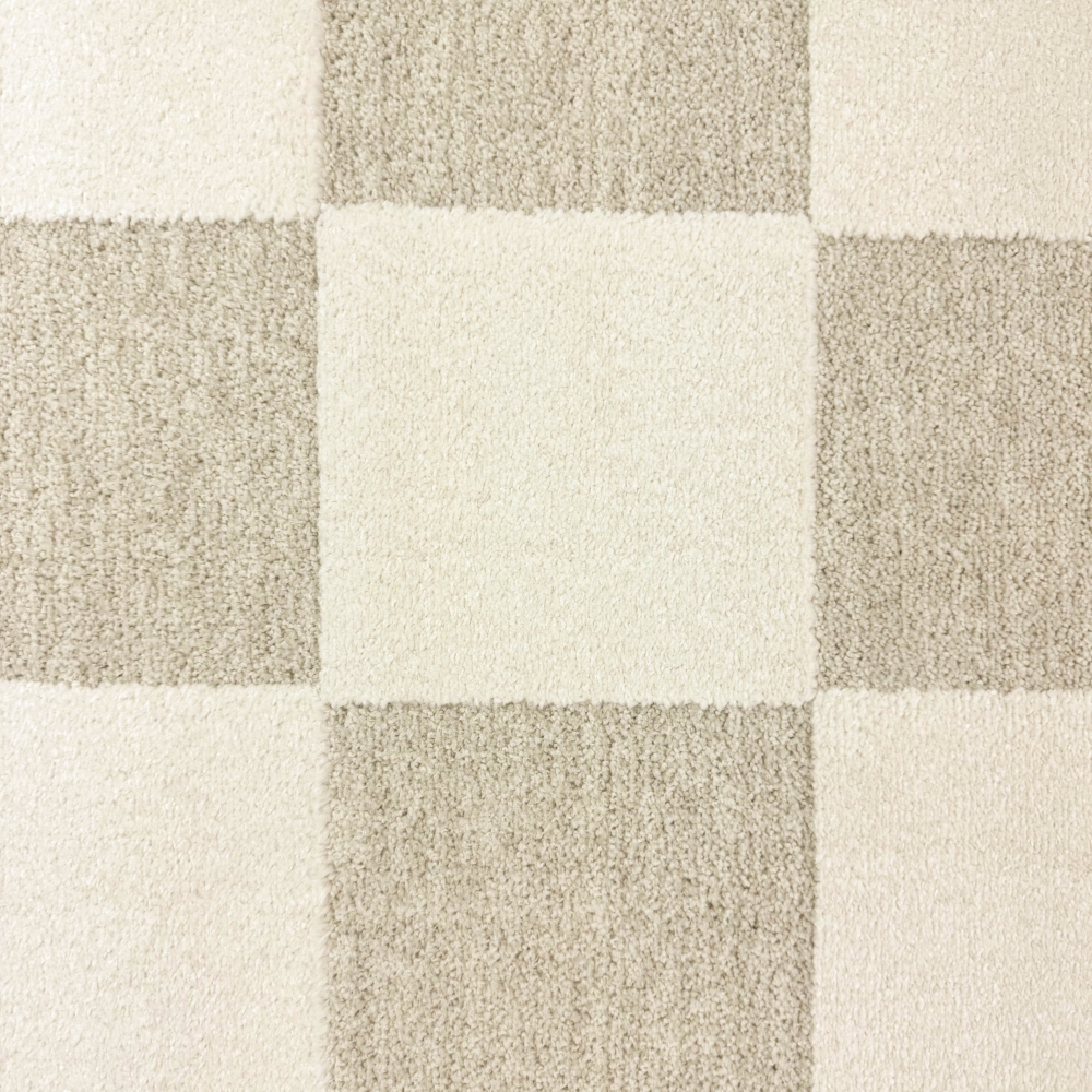 Wohnzimmerteppich im Karomuster flauschig robust in Creme Beige