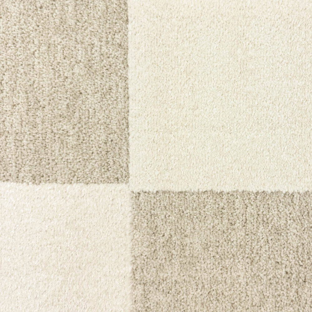 Wohnzimmerteppich im Karomuster flauschig robust in Creme Beige