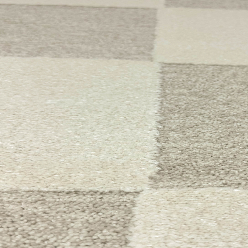 Wohnzimmerteppich im Karomuster flauschig robust in Creme Beige