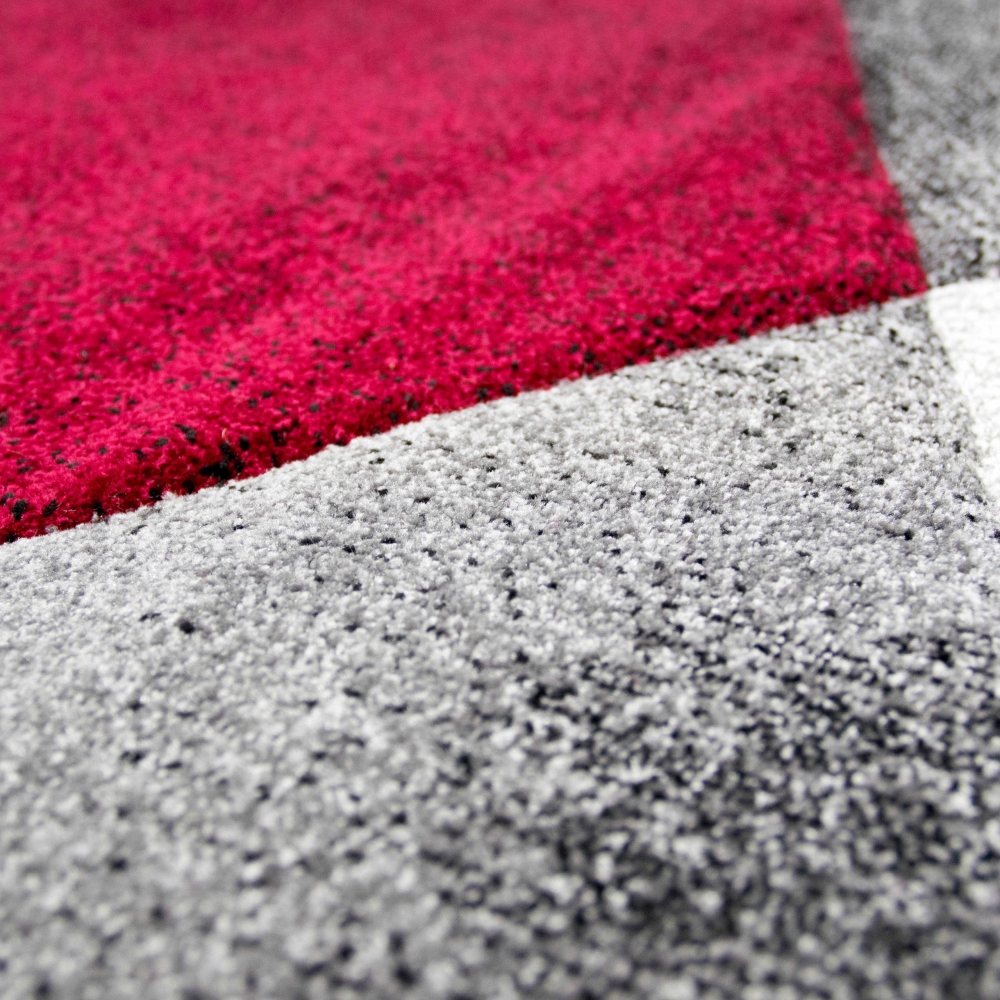 Moderner Teppich Kurzflor Wohnzimmerteppich karo abstrakt rot
