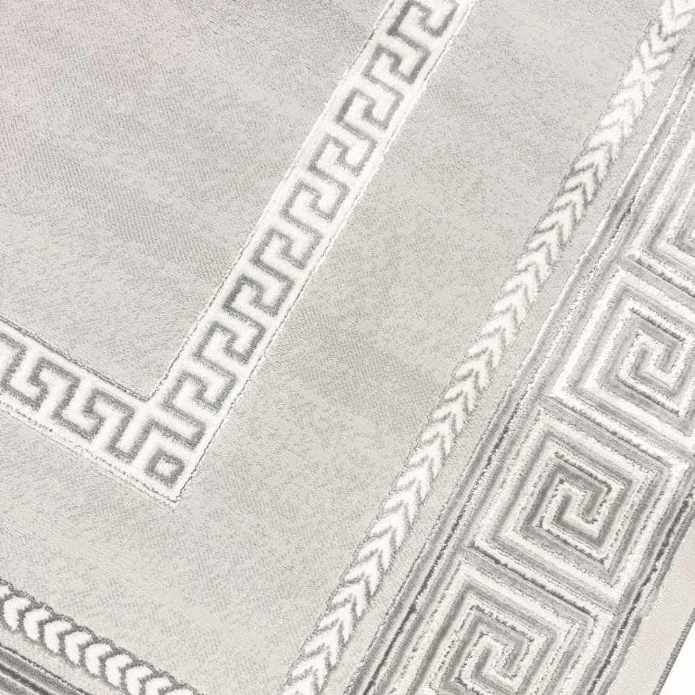Teppich modern grau silber Bordüre Muster strapazierfähig elegant