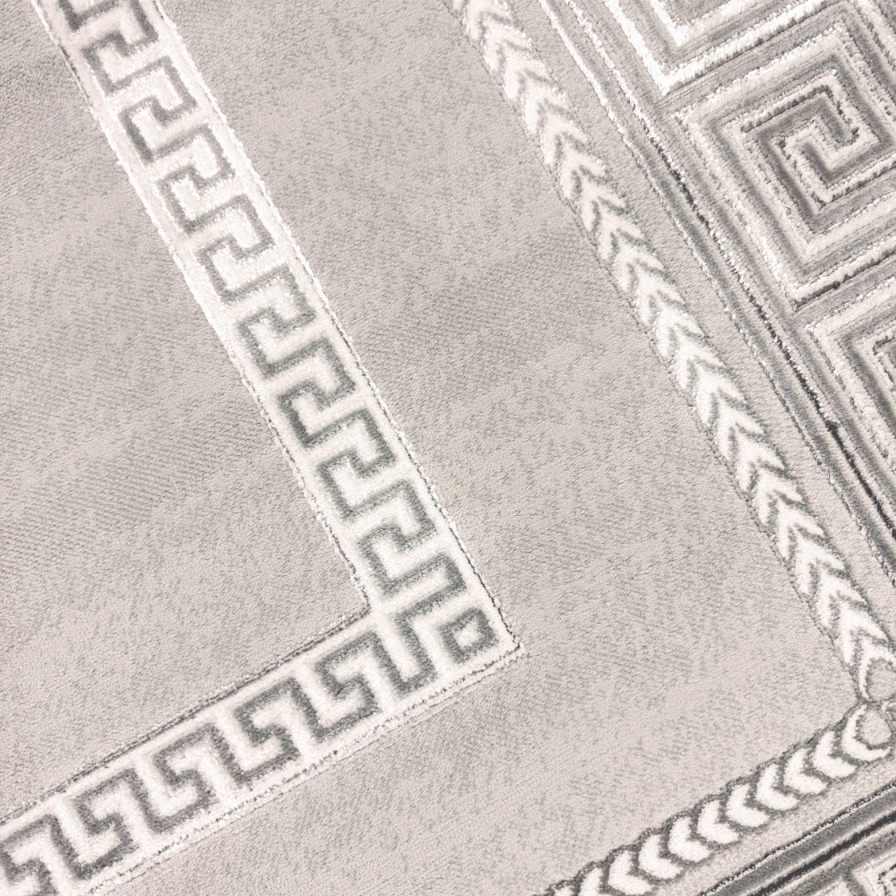 Teppich modern grau silber Bordüre Muster strapazierfähig elegant
