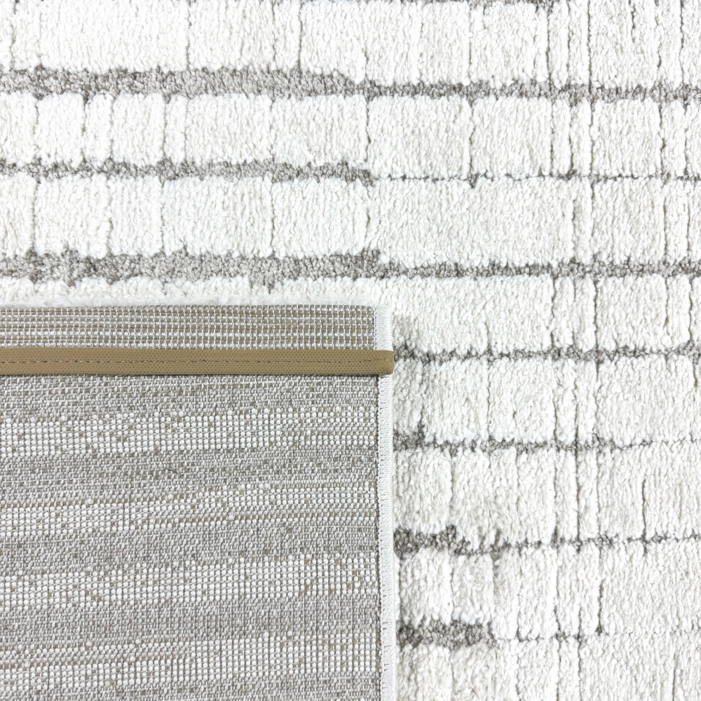 Wohnzimmerteppich Schlafzimmerteppich hoch tief Effekt Kreis Design mit strichen in creme beige