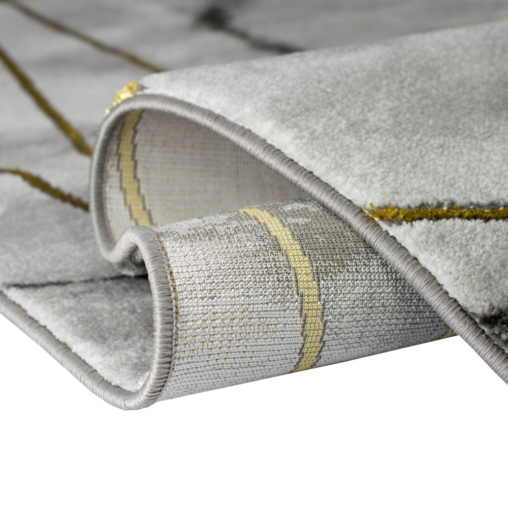 Teppich Wohnzimmerteppich Marmor Muster mit Glanzfasern grau gold