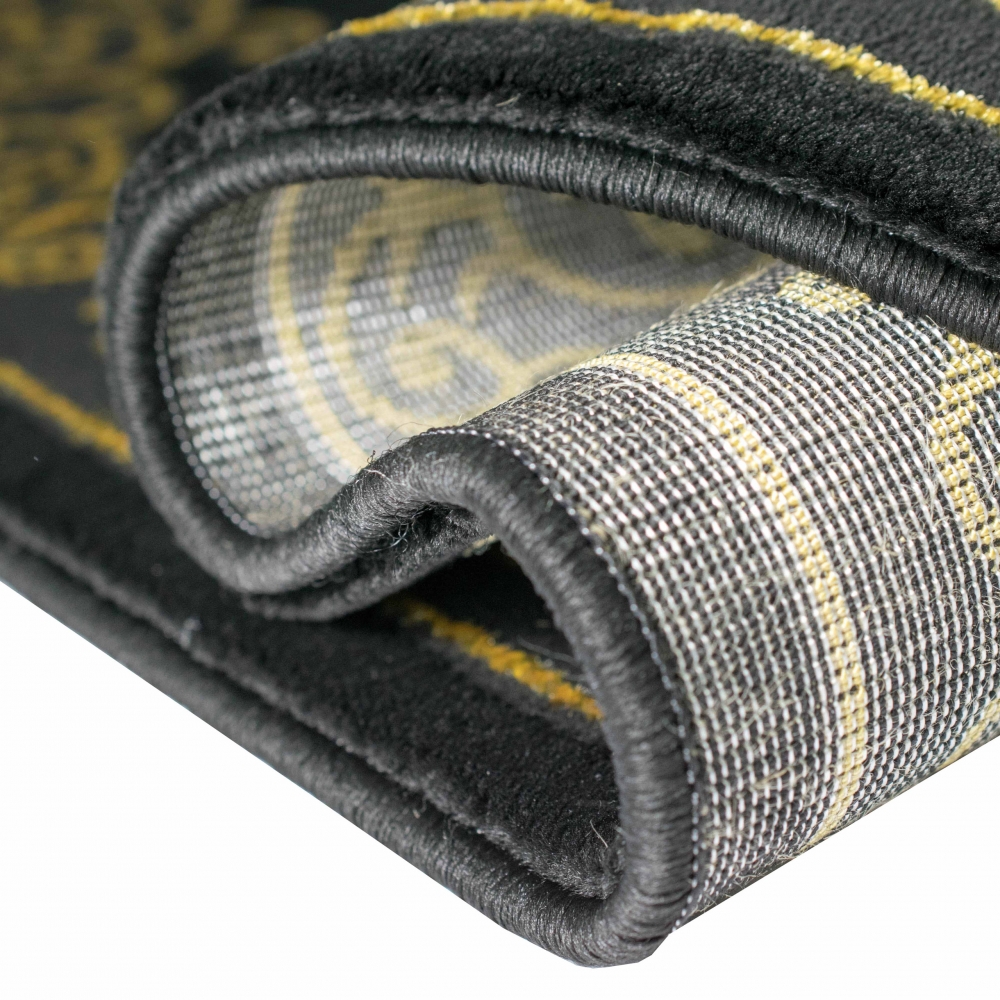 Teppich Wohnzimmer Kurzflor Teppich Ornamente schwarz gold