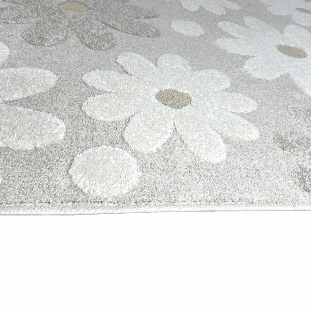 Süßer Kinderzimmerteppich mit 3D-Effekt im Blumenmuster in creme beige