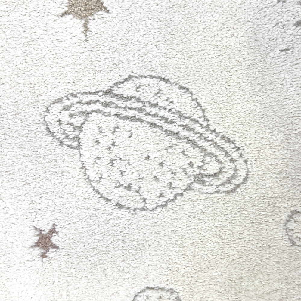 Abenteuerlicher Kinderteppich Raumschiffen Planeten Sterne in creme grau beige