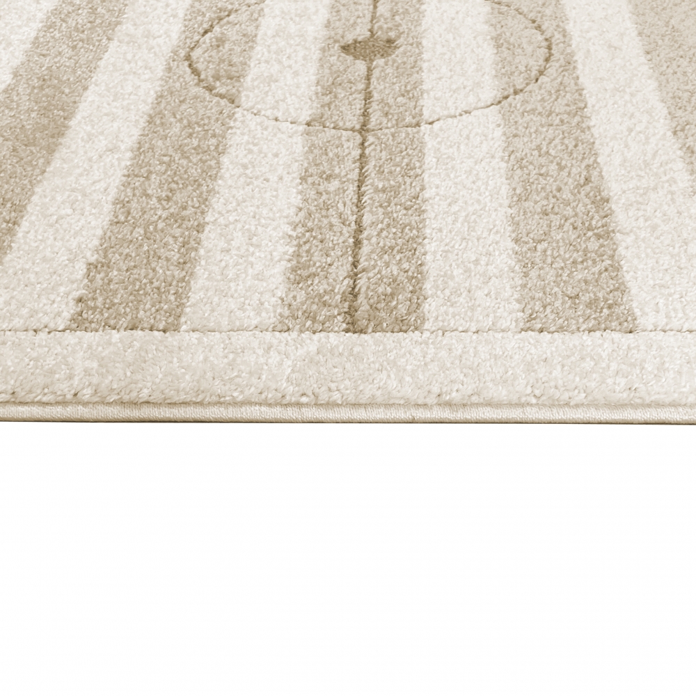 Spielerischer Kinderteppich weich robust gestreiftes Fussballfeld in creme beige