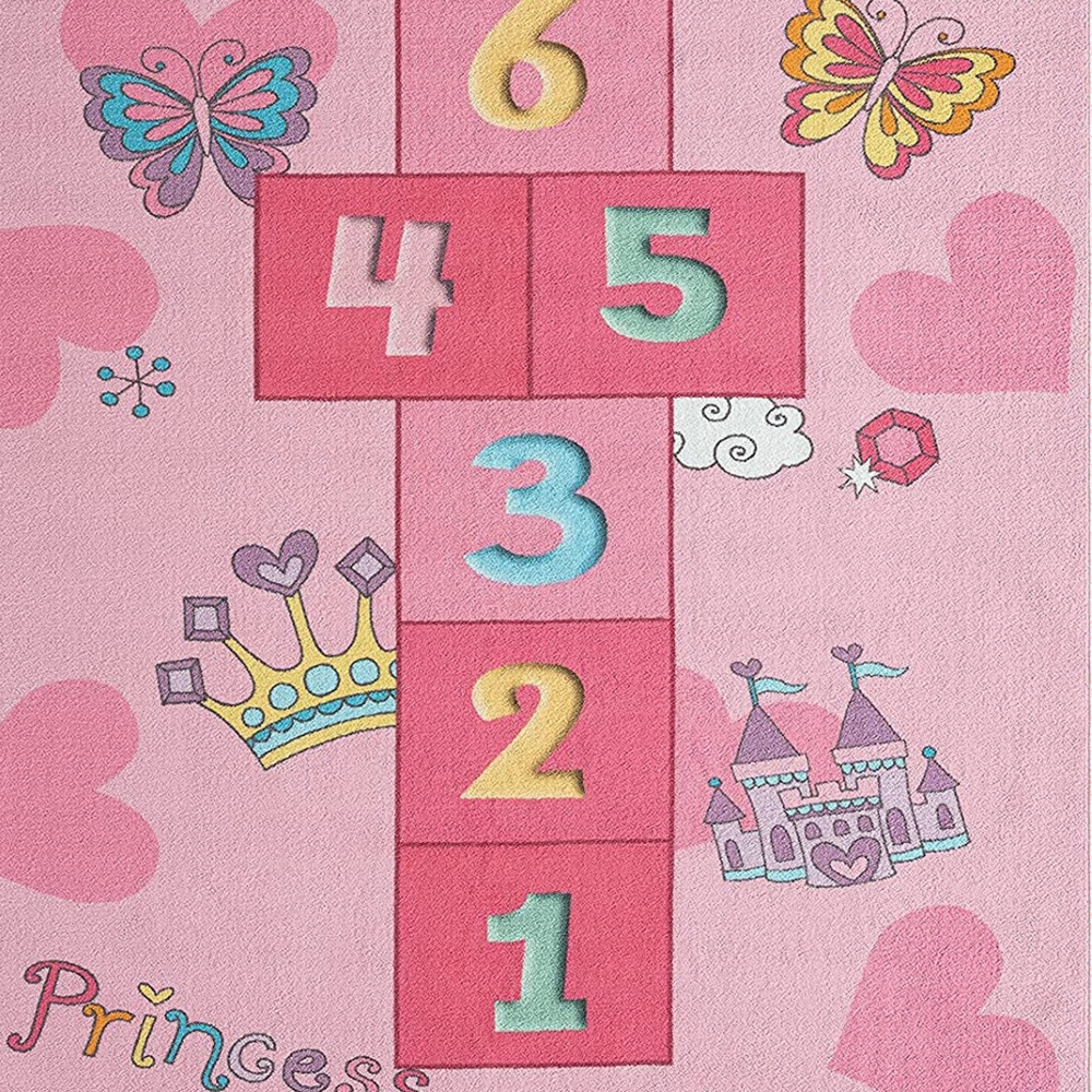 Hüpfkästchen Kinder-Spielteppich mit Prinzessinnen Burg in rosa
