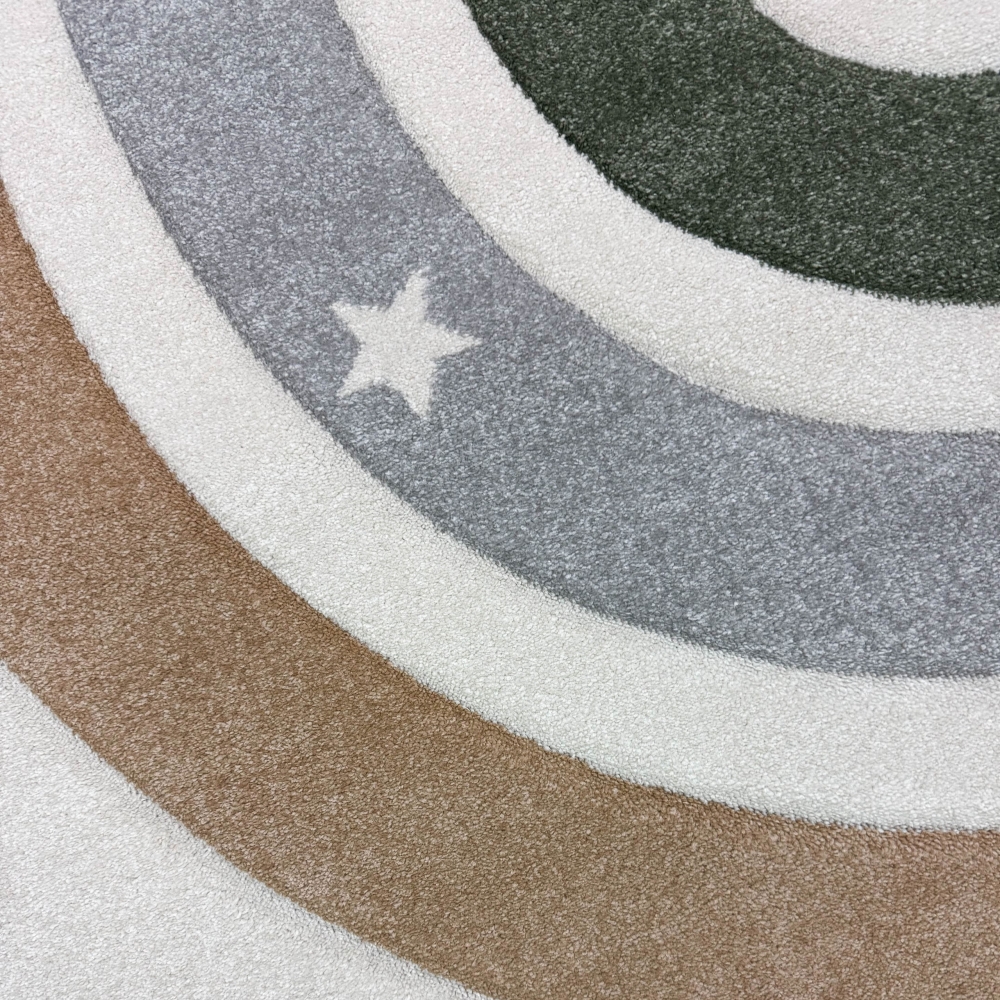 Moderner Teppich Pastellfarben weich pflegeleicht mit Regenbogendesign in Creme