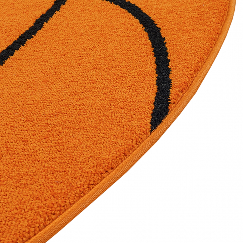 Runder Basketball-Teppich Sportliches Design Weich & Pflegeleicht für Kinderzimmer & Jugendzimmer in Orange Schwarz