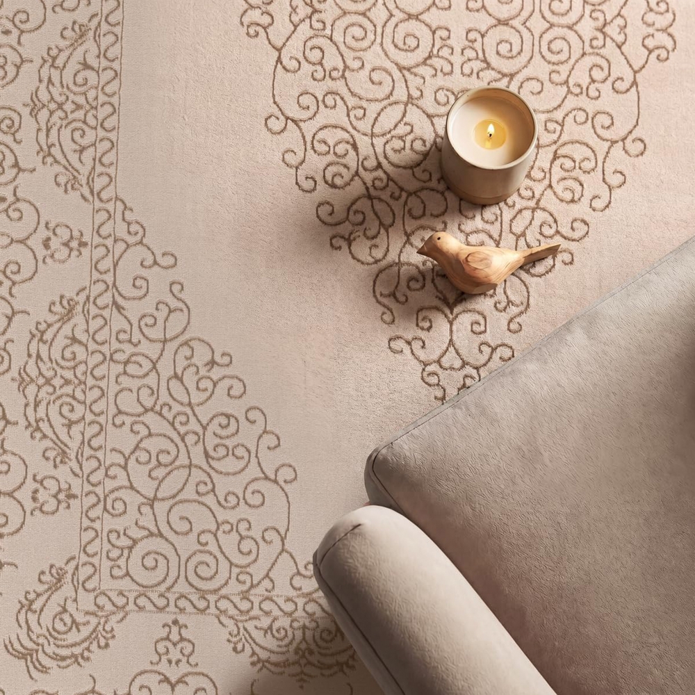 Teppich Beige Ornament Stil modern Wohnbereich