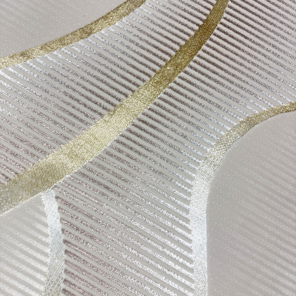 Kurzflorteppich Creme geschwungene Linien modern mit Glanzeffekt für Wohnzimmer und Schlafzimmer
