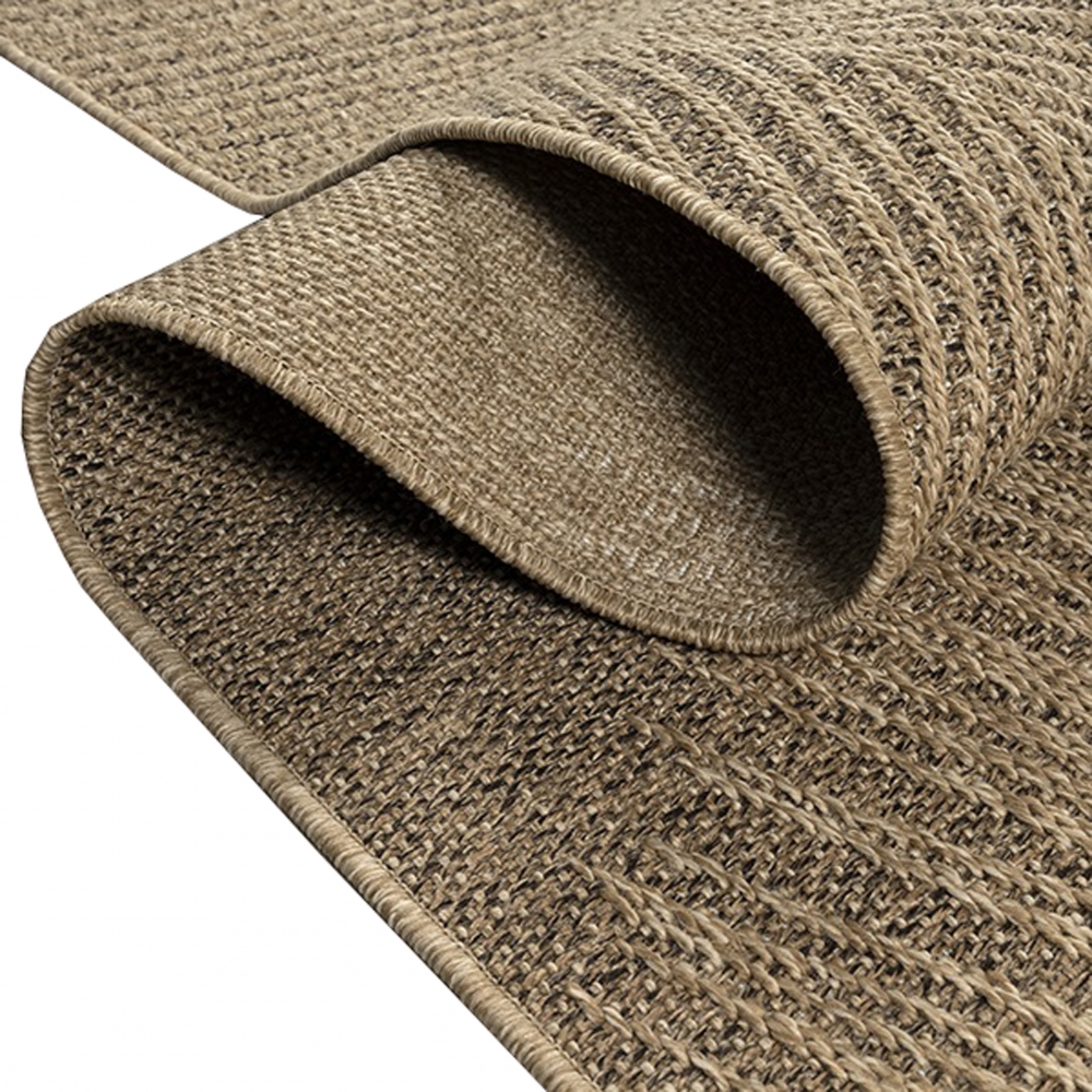Stilvoller In- und Outdoorteppich im tropischen Blättermuster in Beige Braun