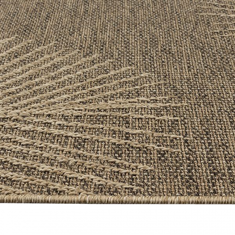 Stilvoller In- und Outdoorteppich im tropischen Blättermuster in Beige Braun