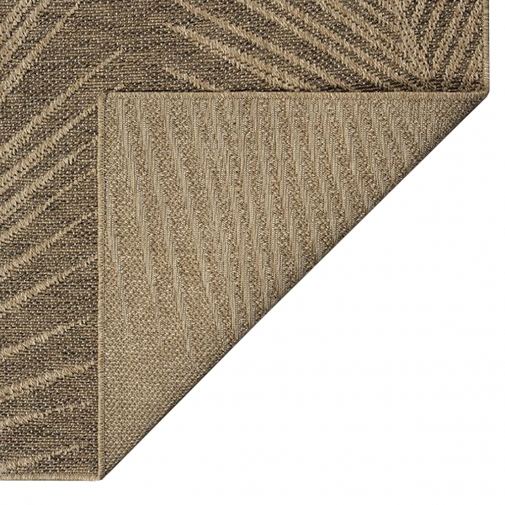 Stilvoller In- und Outdoorteppich im tropischen Blättermuster in Beige Braun