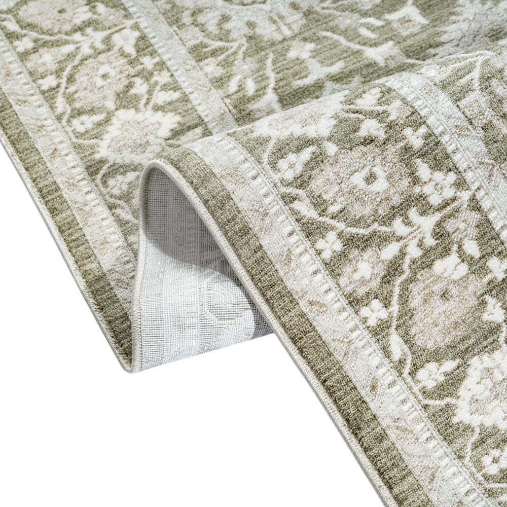 Designer Teppich Grün Beige Vintage floral modern stilvoll