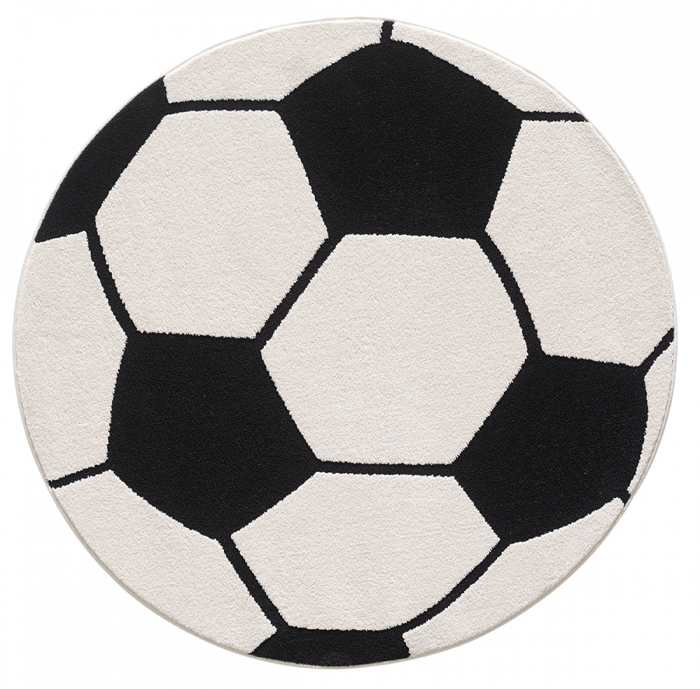 Runder Fußball-Teppich Weich, Strapazierfähig & Perfekt für Kinderzimmer & Spielzimmer in schwarz weiß