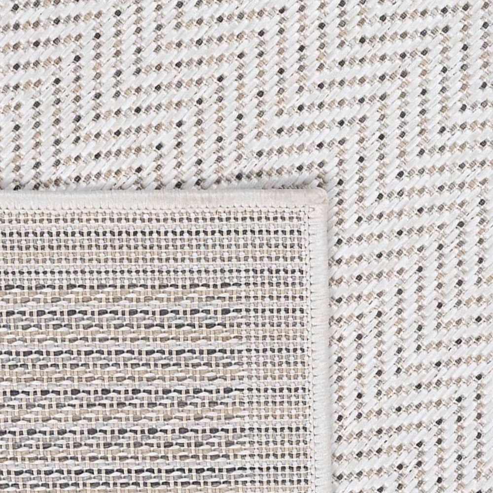 Moderner, pflegeleichter In-Outdoor Teppich mit wetterfestem Zick-Zack Muster in Beige