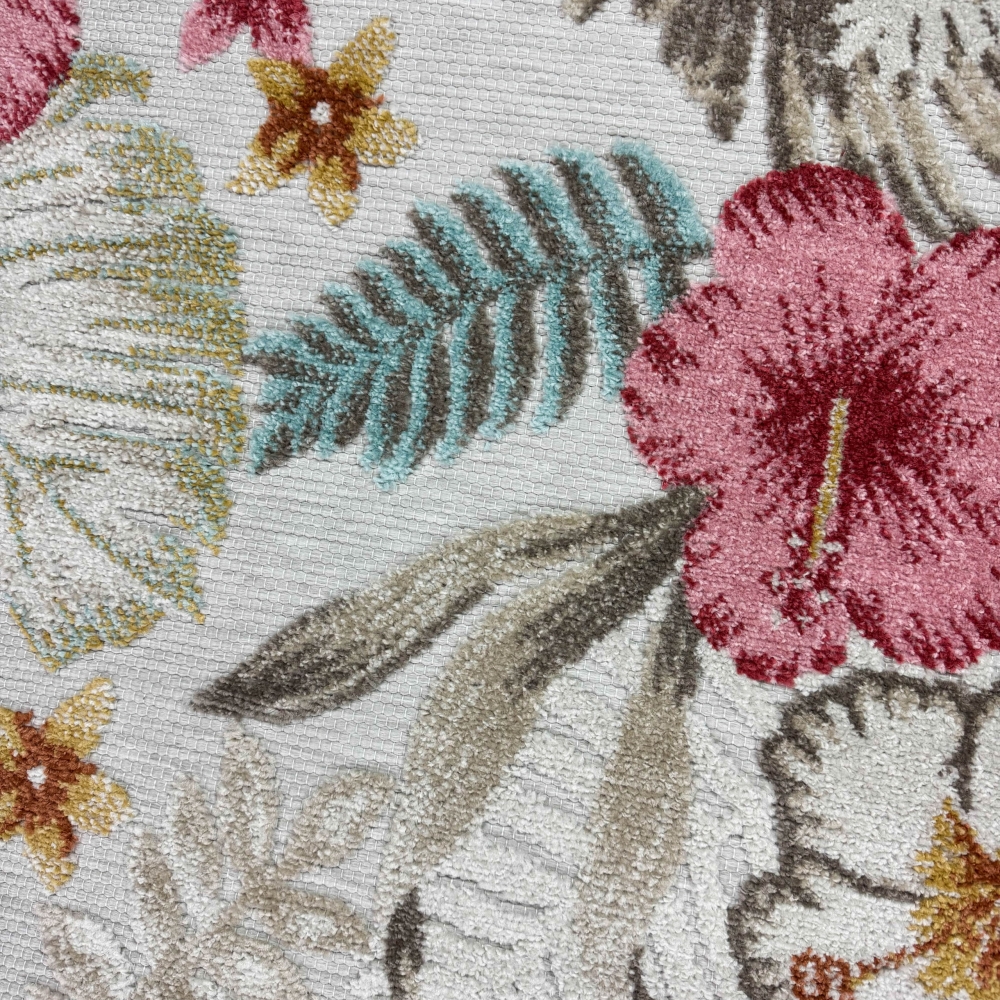 In- & Outdoor Teppich Blumen Muster mit 3d-Effekt in Türkis Bunt