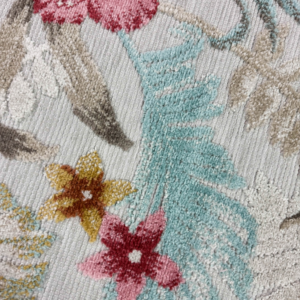 In- & Outdoor Teppich Blumen Muster mit 3d-Effekt in Türkis Bunt
