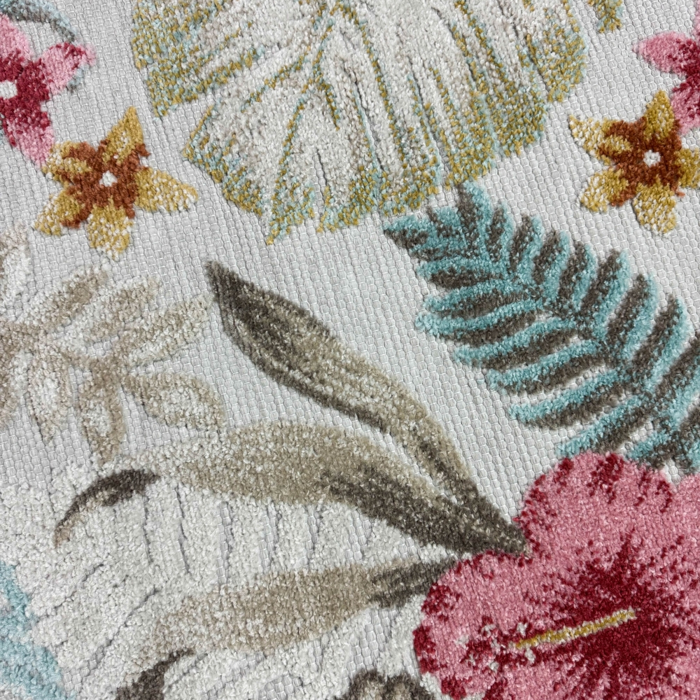 In- & Outdoor Teppich Blumen Muster mit 3d-Effekt in Türkis Bunt