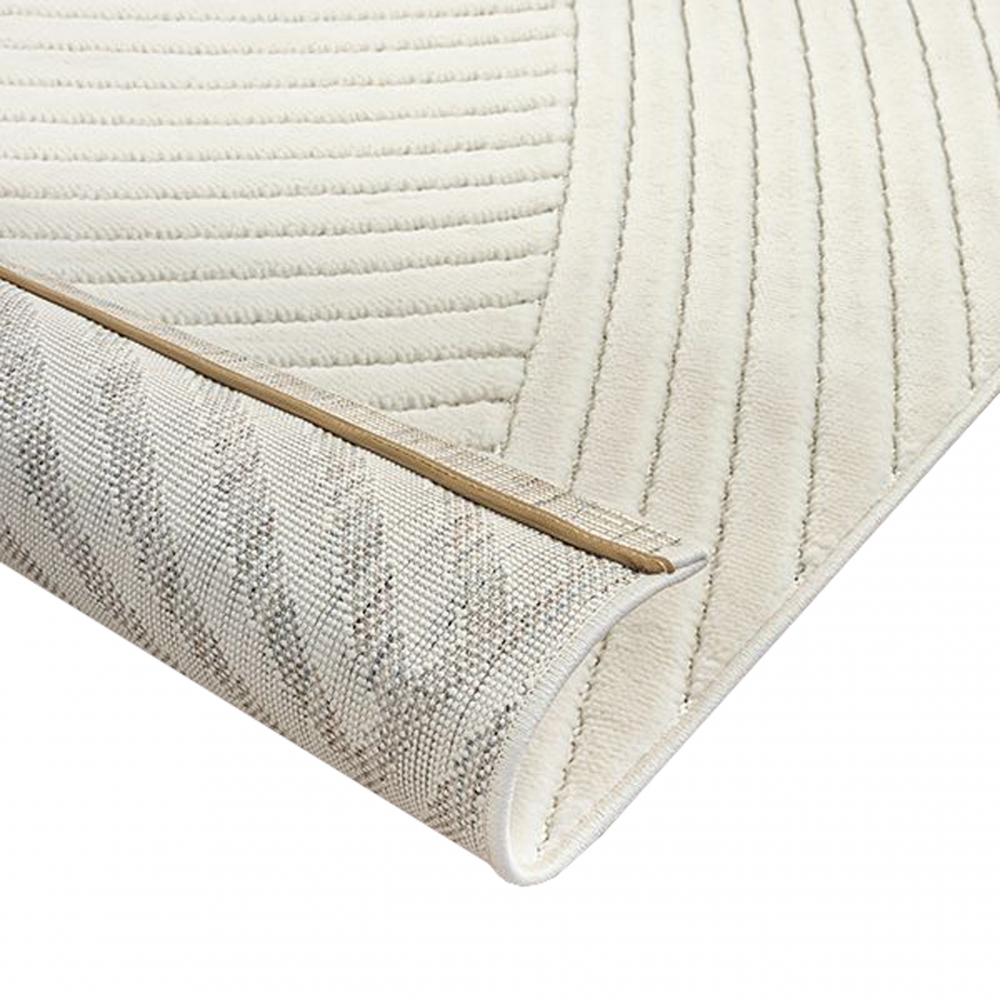 Kurzer weicher Wohnzimmerteppich Niedrigflor mit speziellem Linienmuster in Creme