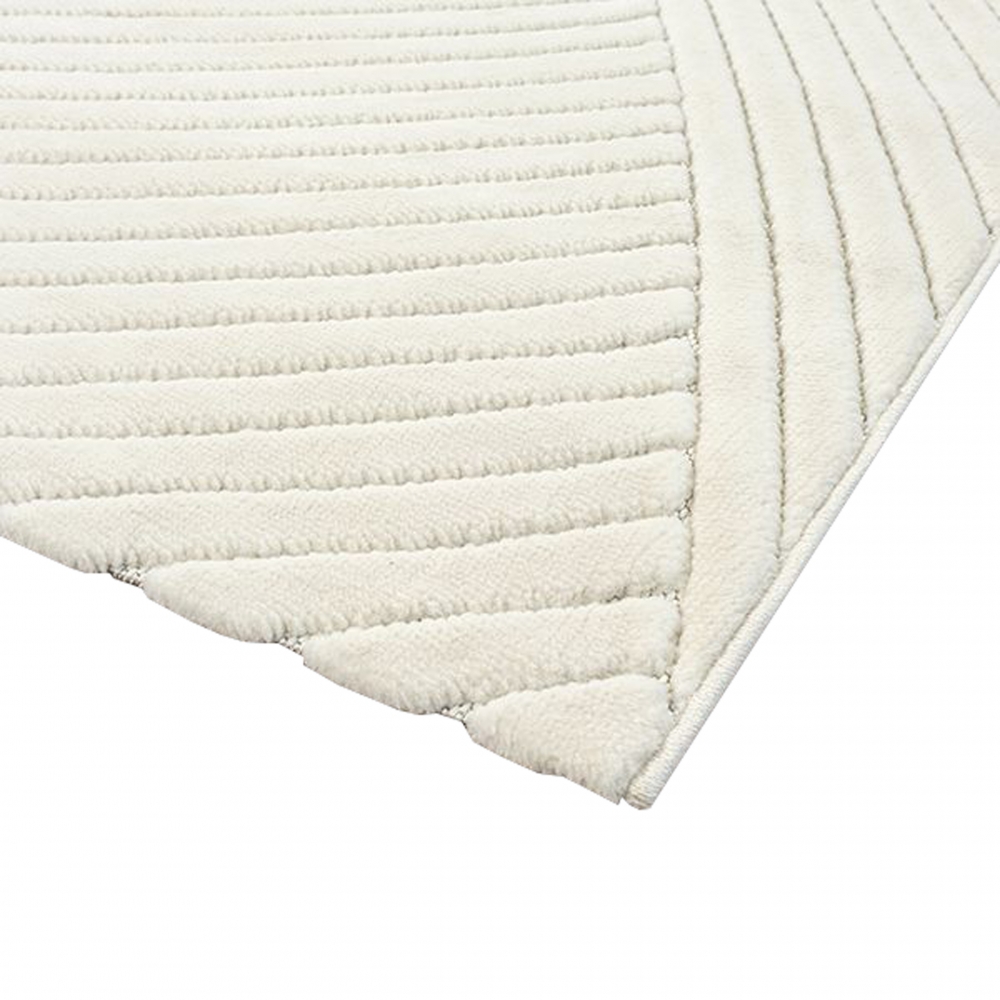 Kurzer weicher Wohnzimmerteppich Niedrigflor mit speziellem Linienmuster in Creme
