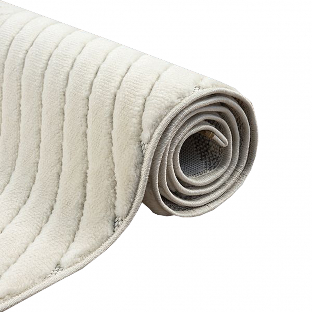 Kurzer weicher Wohnzimmerteppich Niedrigflor mit speziellem Linienmuster in Creme