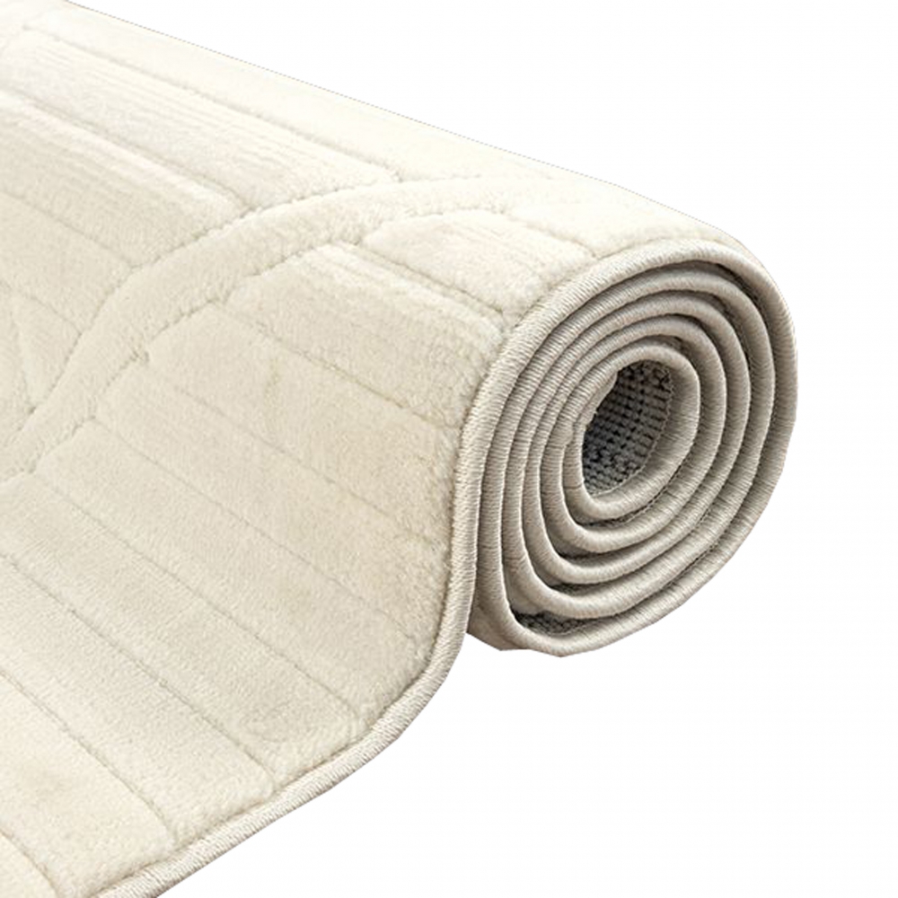 Weicher Wohnzimmerteppich mit niedrigflor und marokkanischem Muster in Creme