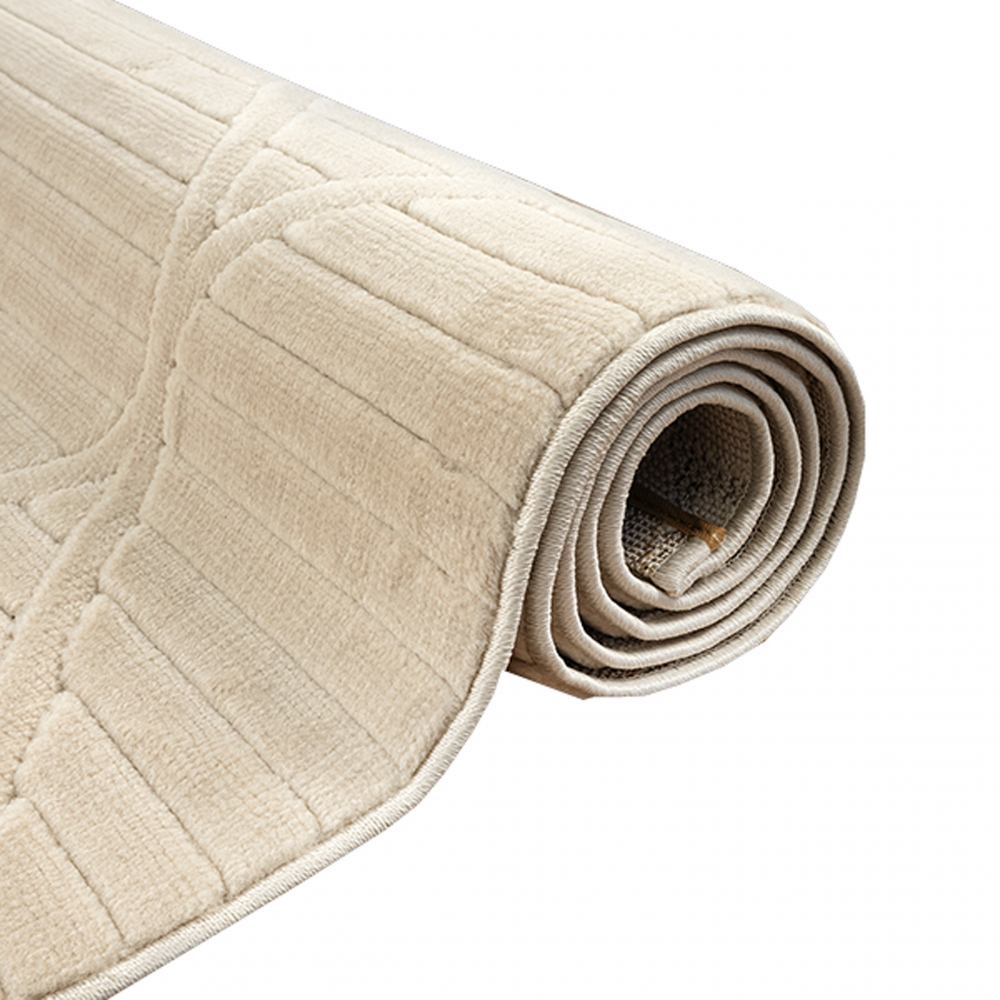 Weicher Wohnzimmerteppich mit niedrigflor und marokkanischem Muster in Beige