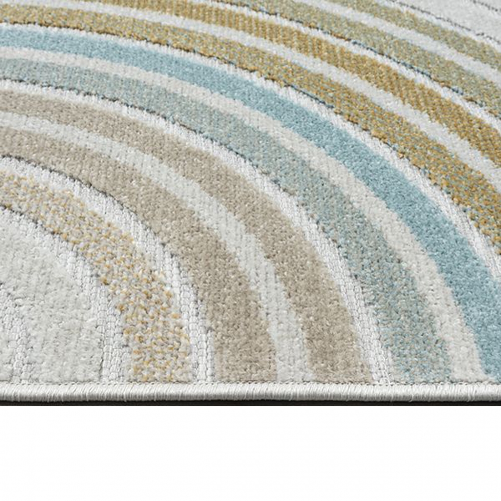 Vielseitiger In- & Outdoor Teppich in Creme mit Linienmuster in bunt