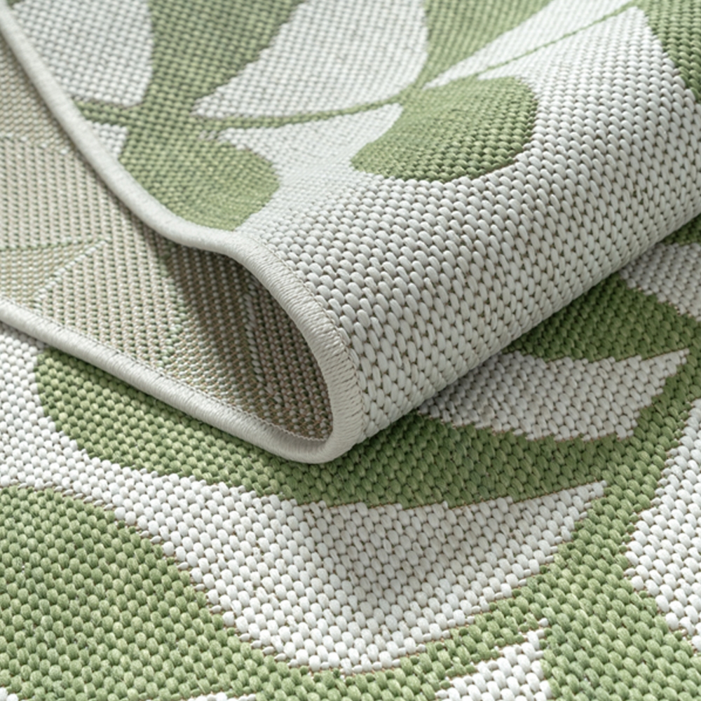 Moderner Outdoor Teppich Grün Weiß Blätterdesign Terrasse